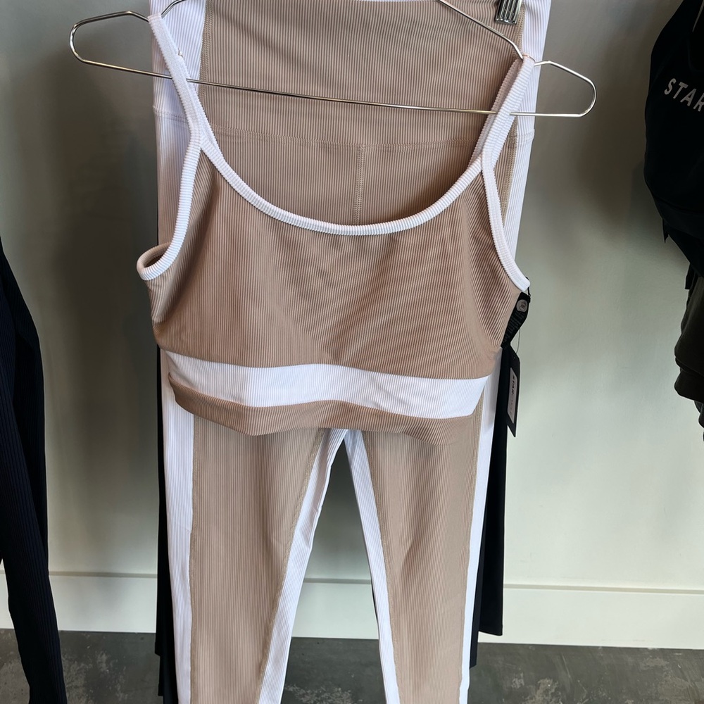 Beach Riot Tan and White Women's Leggings and Sports Bra